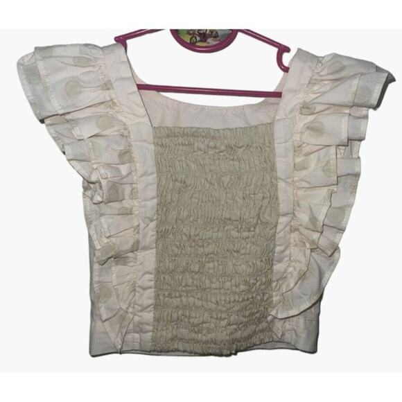 DisneyWorld Resort Wear Girls Minnie Mouse Smocked Ruffle Polka Dot Beige Cream - Picture 2 of 9